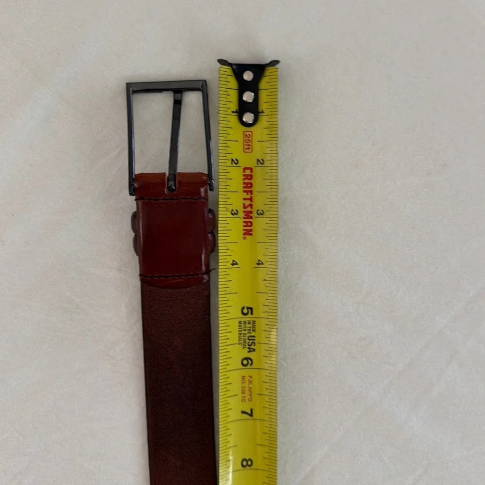 Hugo Boss Carmello Brown Leather Belt Mens 50289979 Handmade Tunisia Gunmetal